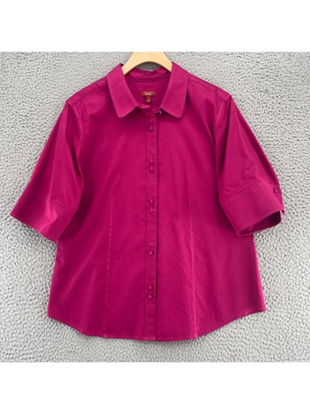 Talbots Shirt Womens 12 Haberdashery Purple Stretch Cotton Sateen Short Sleeve